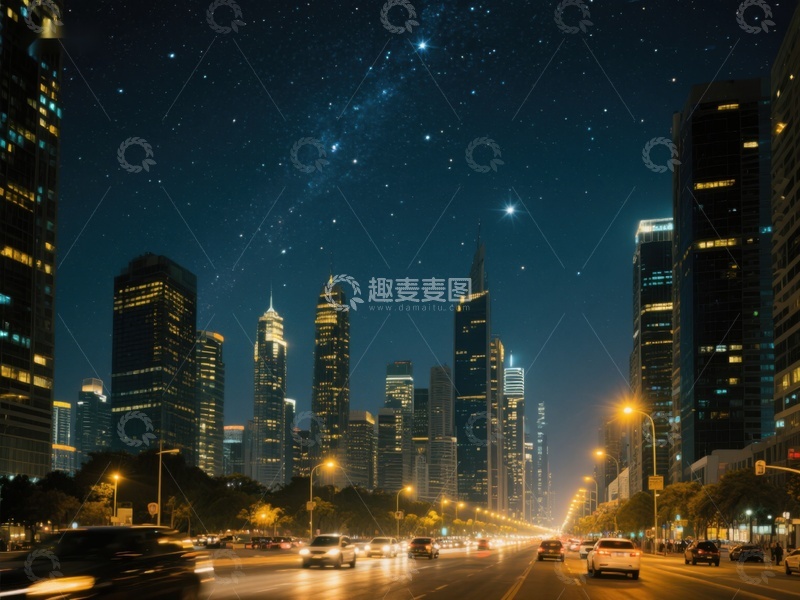 高清大图下载【趣麦麦图】夜幕下的城市星空