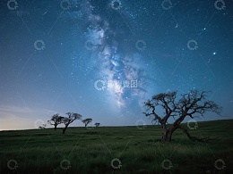夜空下的孤树与银河