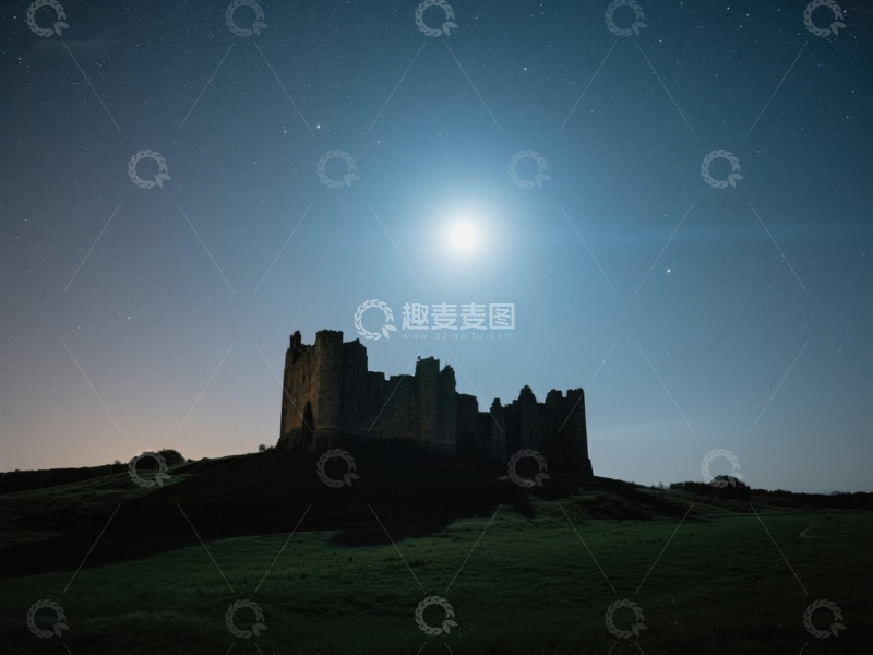 高清大图下载【趣麦麦图】月光下的古老城堡剪影
