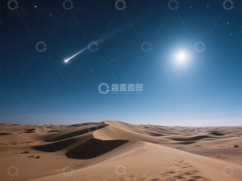 高清大图下载【趣麦麦图】沙漠夜景：流星划过星空