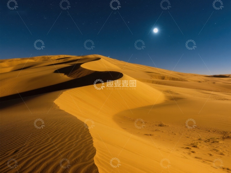 高清大图下载【趣麦麦图】月光下的沙漠沙丘