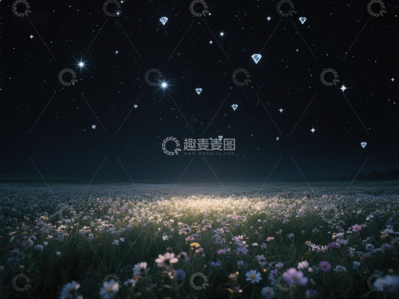 高清大图下载【趣麦麦图】夜空下的花田