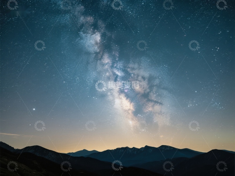 高清大图下载【趣麦麦图】夜空银河与山脉剪影