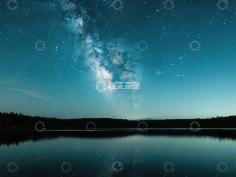 高清大图下载【趣麦麦图】银河映照湖面的静谧夜景