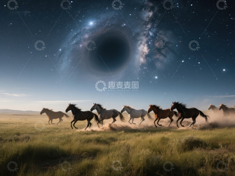 高清大图下载【趣麦麦图】星空下奔腾的骏马