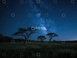 夜空下的孤树与银河