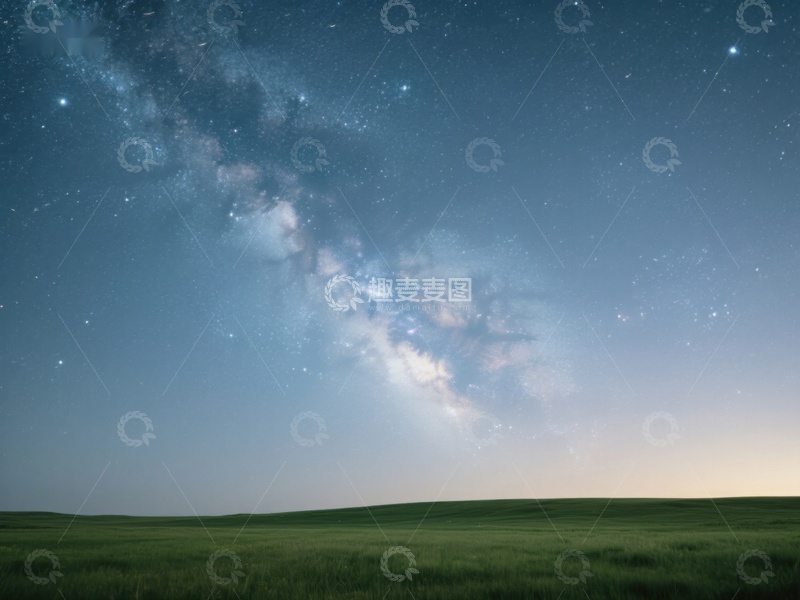 高清大图下载【趣麦麦图】银河横跨夜空，草原静谧无垠