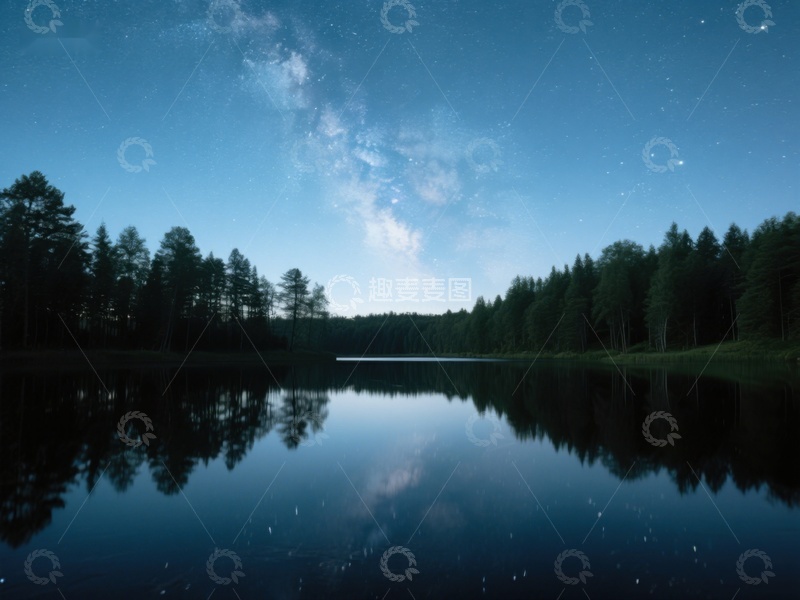 高清大图下载【趣麦麦图】夜空下的静谧湖面