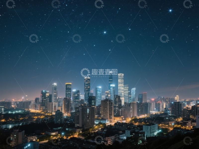 高清大图下载【趣麦麦图】-夜空下的城市天际线