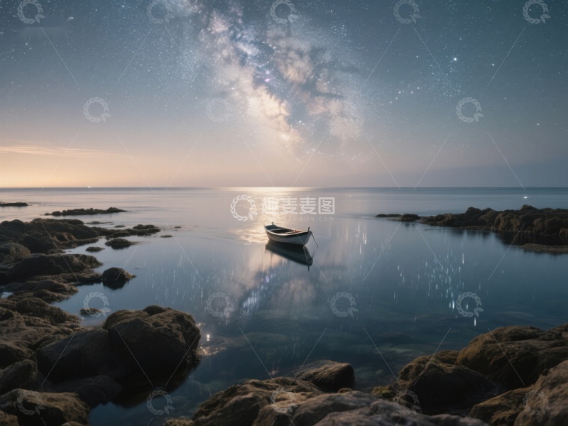 高清大图下载【趣麦麦图】星空下的静谧海湾