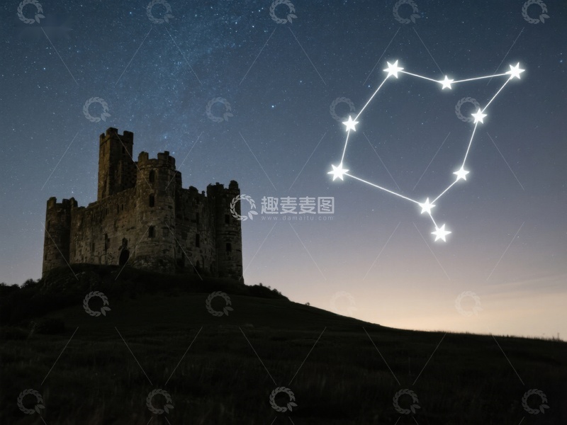 高清大图下载【趣麦麦图】夜空下的古堡与星座