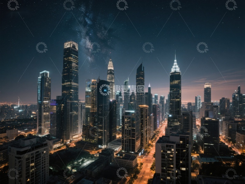 高清大图下载【趣麦麦图】夜幕下的城市天际线