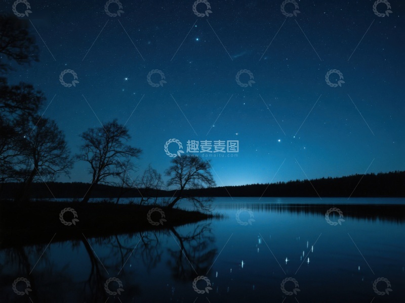 高清大图下载【趣麦麦图】夜空下的湖畔静谧景色
