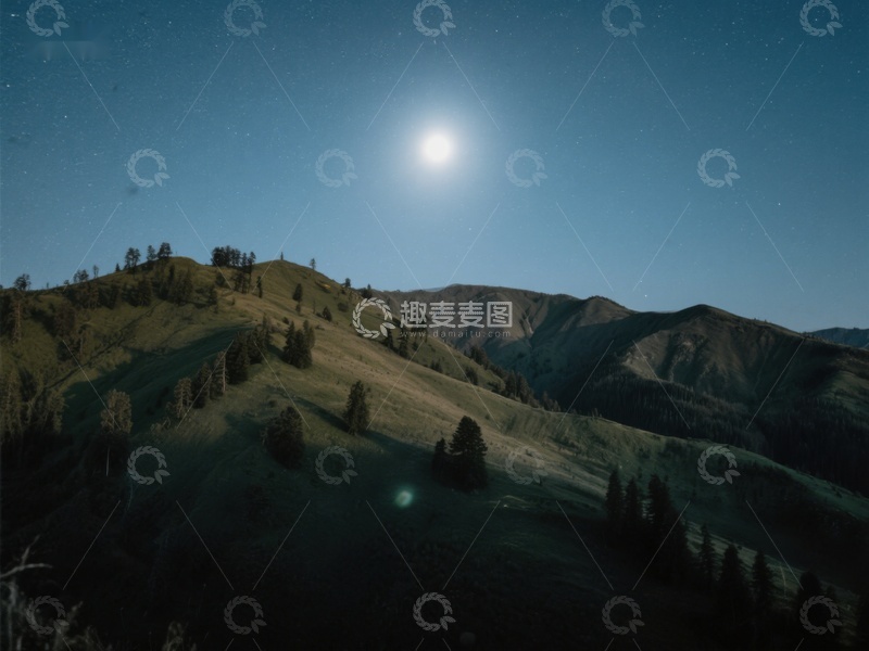 高清大图下载【趣麦麦图】月光下的山峦静谧夜景