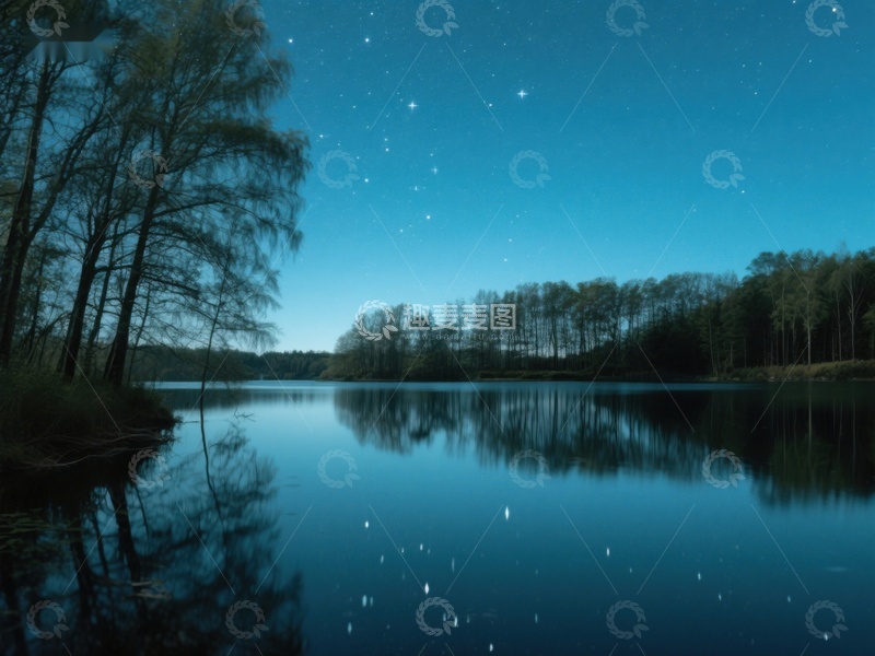 高清大图下载【趣麦麦图】夜空下的静谧湖面
