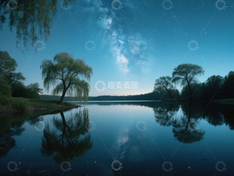 高清大图下载【趣麦麦图】夜空下的湖畔倒影