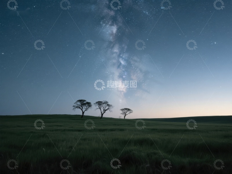 高清大图下载【趣麦麦图】夜空下的孤树与银河