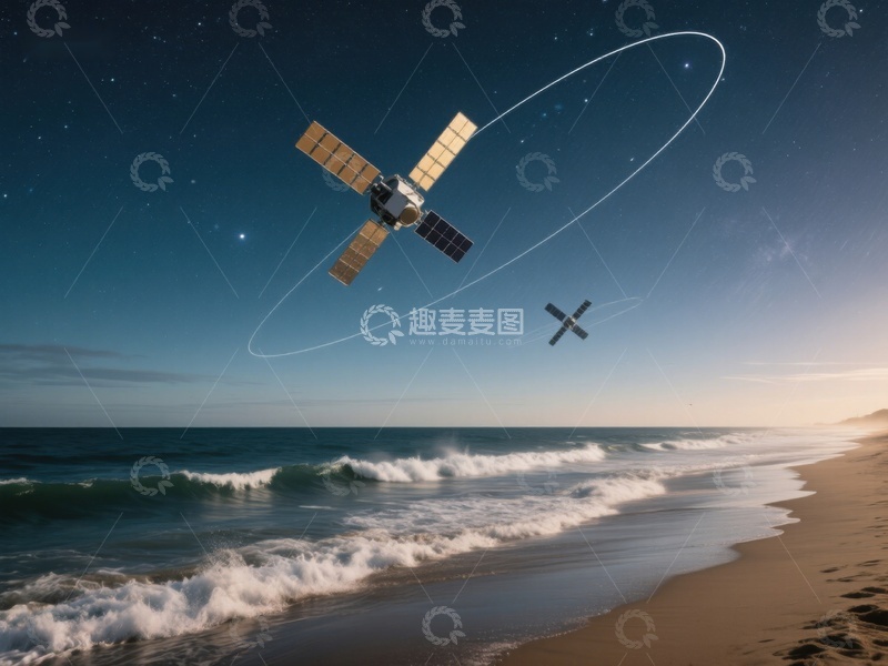 高清大图下载【趣麦麦图】-卫星轨道与海滩夜景