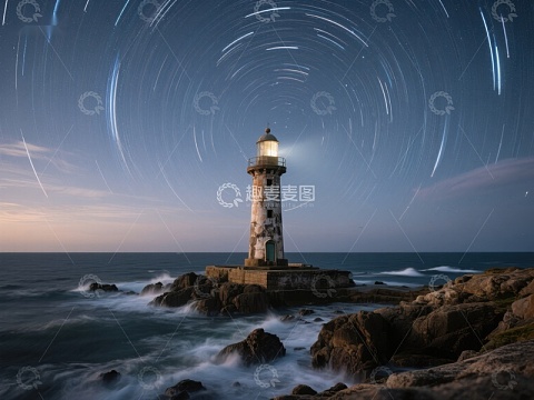灯塔夜景与星轨