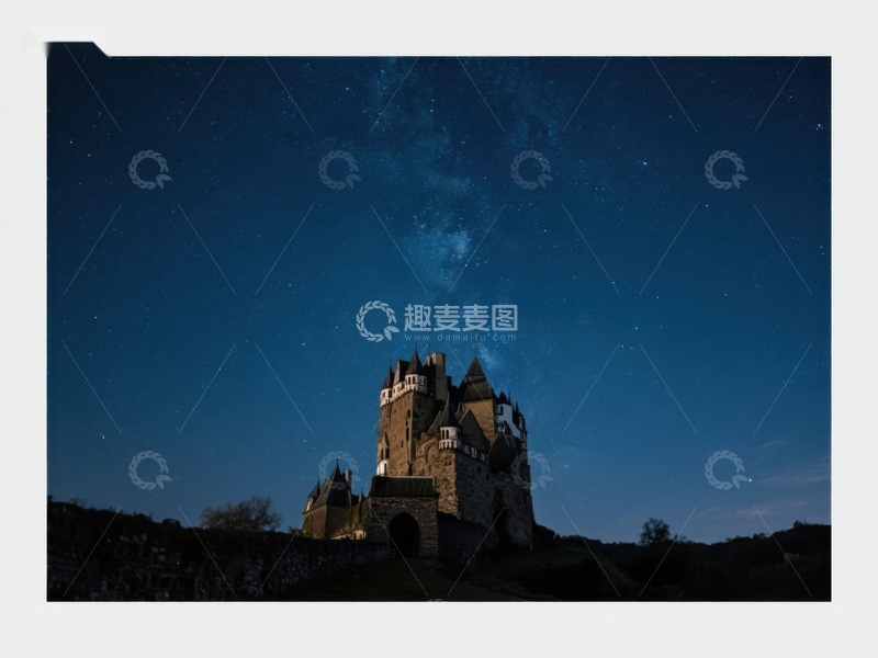 高清大图下载【趣麦麦图】夜空下的古堡与银河