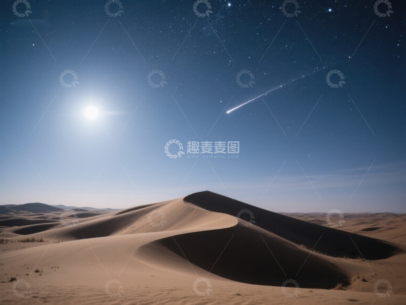 高清大图下载【趣麦麦图】沙漠夜景：流星划过星空
