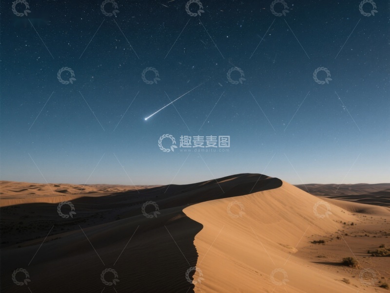 高清大图下载【趣麦麦图】沙漠夜空流星划过