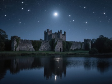夜空下的古堡倒影