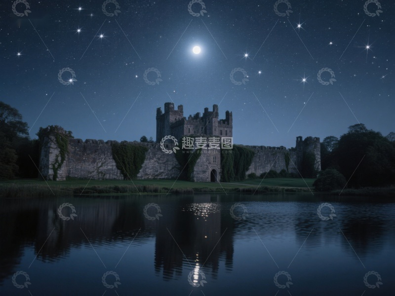 高清大图下载【趣麦麦图】夜空下的古堡倒影