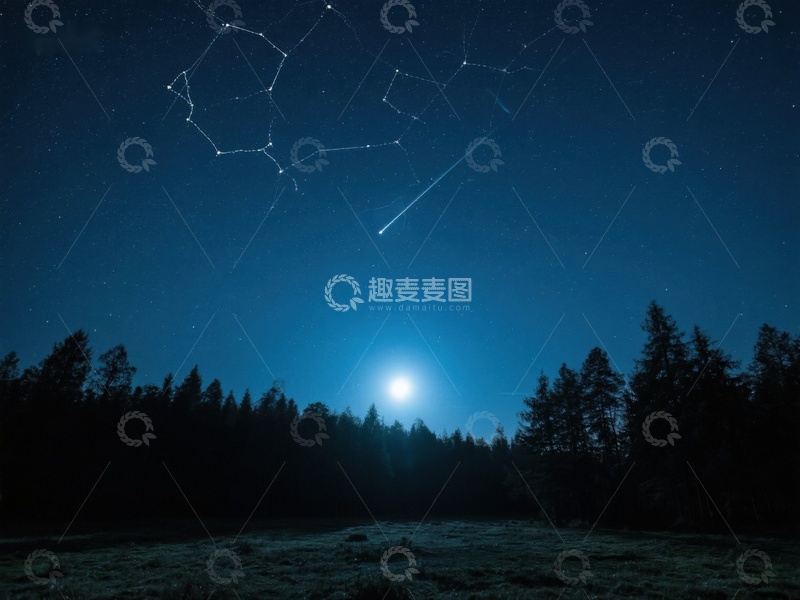 高清大图下载【趣麦麦图】夜空流星划过，森林静谧如梦