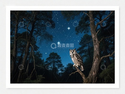 夜空下的森林猫头鹰