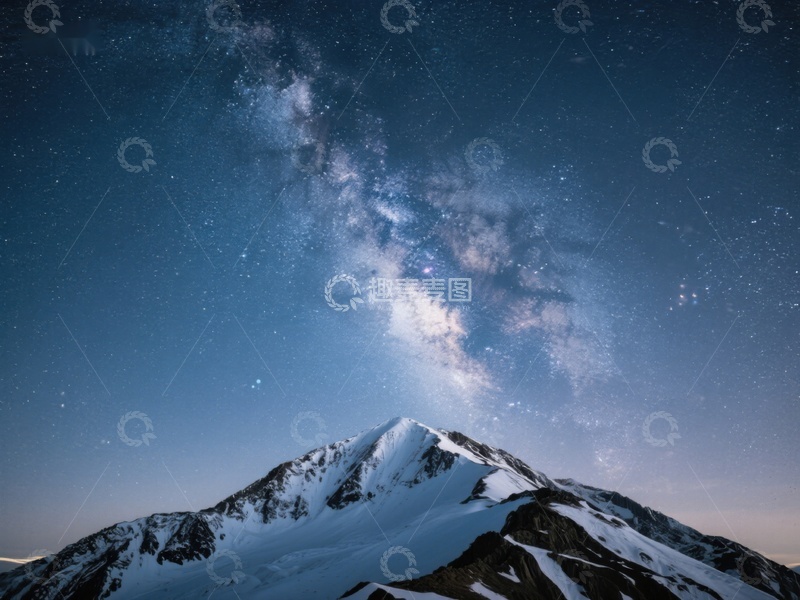 高清大图下载【趣麦麦图】雪山夜景与银河