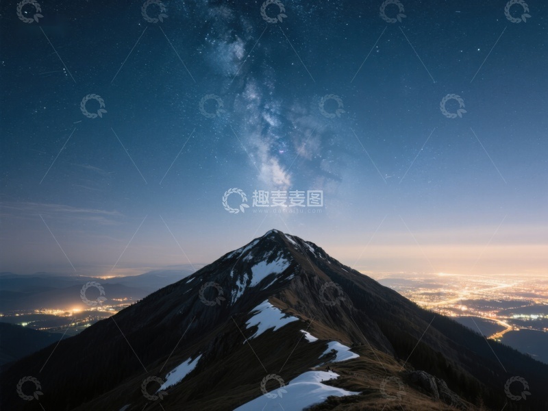 高清大图下载【趣麦麦图】夜空银河下的雪山之巅