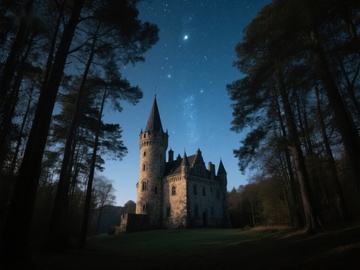 夜幕下的森林古堡