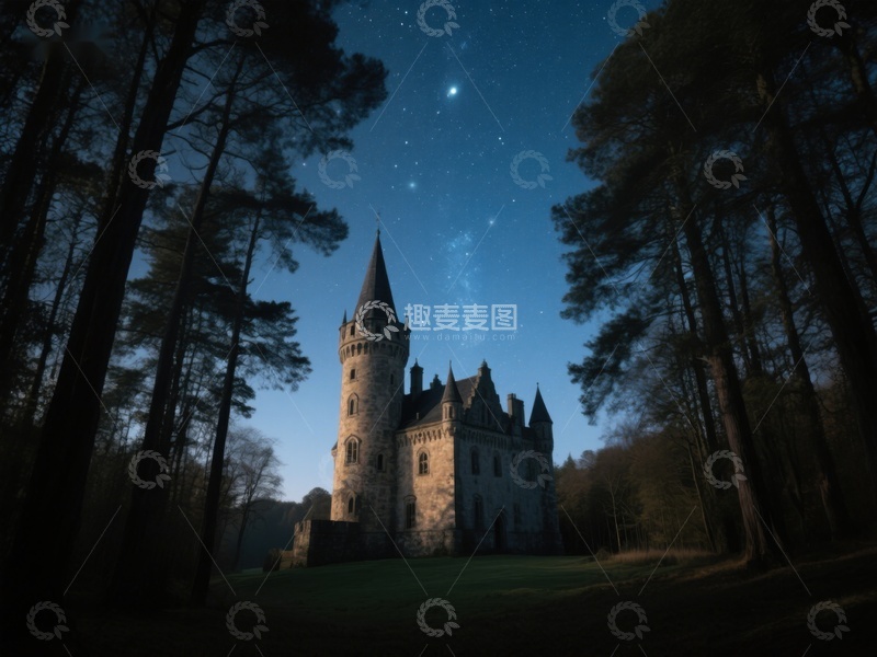 高清大图下载【趣麦麦图】夜幕下的森林古堡