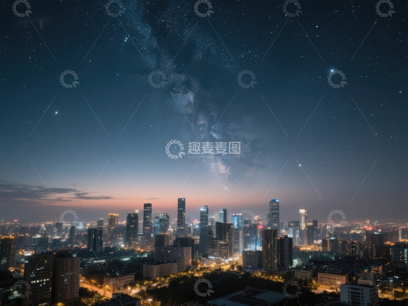 高清大图下载【趣麦麦图】城市夜景与银河交汇