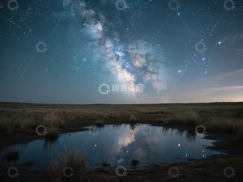 高清大图下载【趣麦麦图】-银河倒映池塘，夜空璀璨
