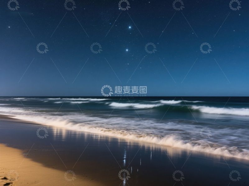 高清大图下载【趣麦麦图】夜空下的海滩与海浪