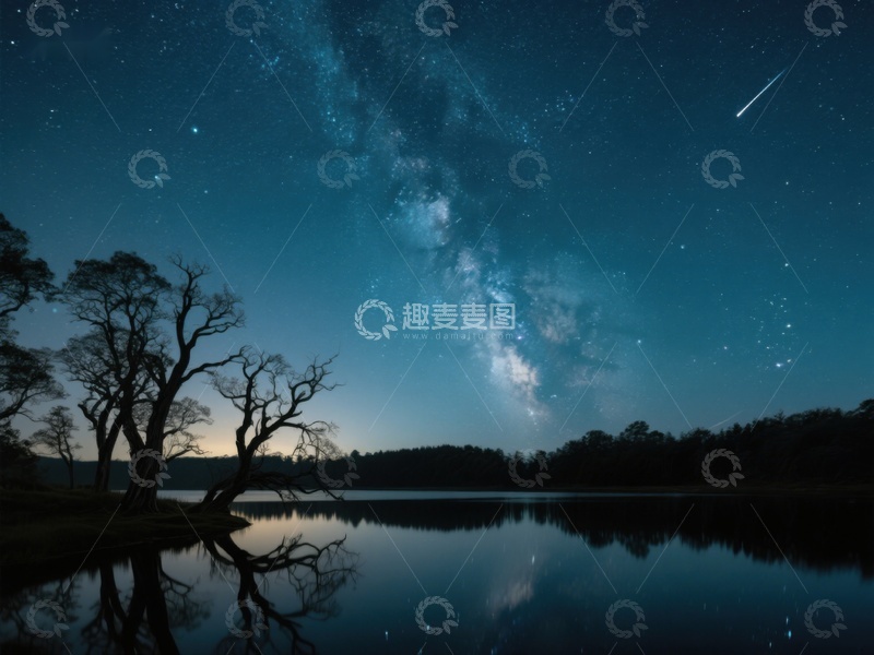 高清大图下载【趣麦麦图】银河映湖夜，孤树静影长