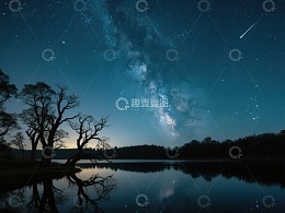 银河映湖夜，孤树静影长