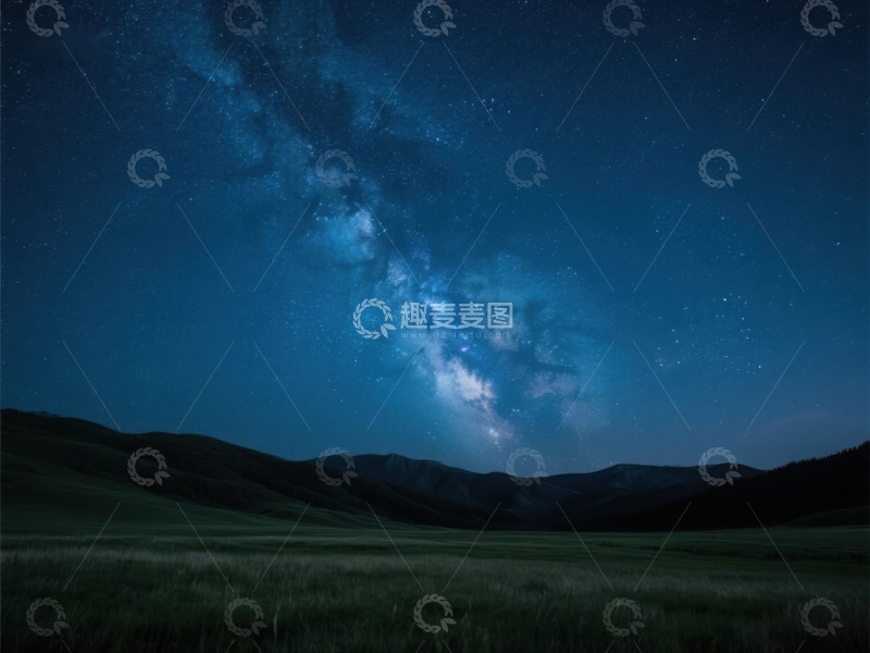 高清大图下载【趣麦麦图】夜空下的草原与银河