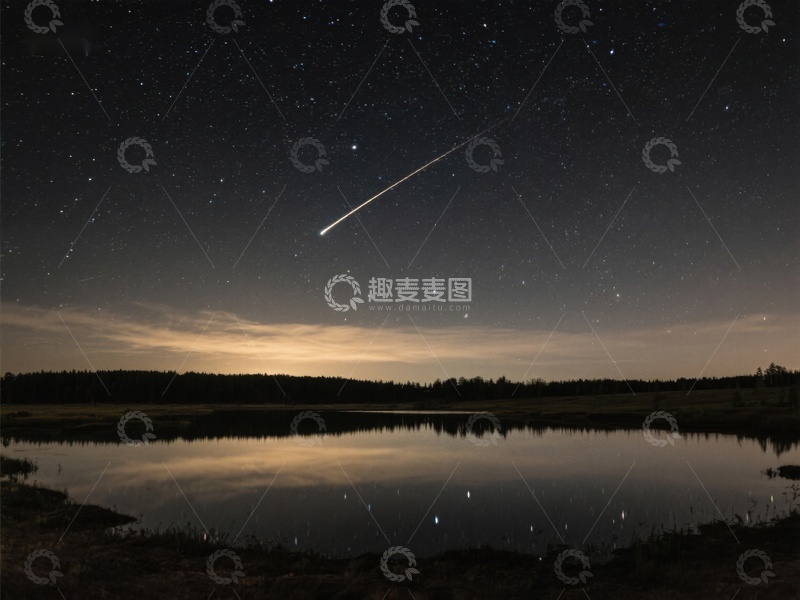 高清大图下载【趣麦麦图】夜空流星划过，湖面静谧倒映