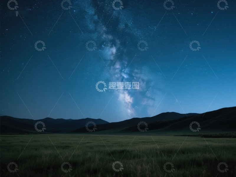 高清大图下载【趣麦麦图】夜空下的草原与银河