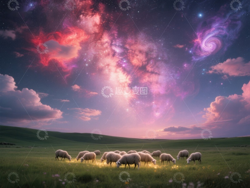 高清大图下载【趣麦麦图】星空下的羊群