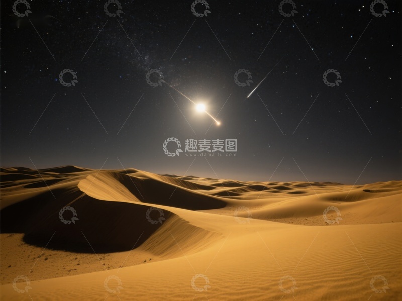 高清大图下载【趣麦麦图】沙漠夜空流星划过
