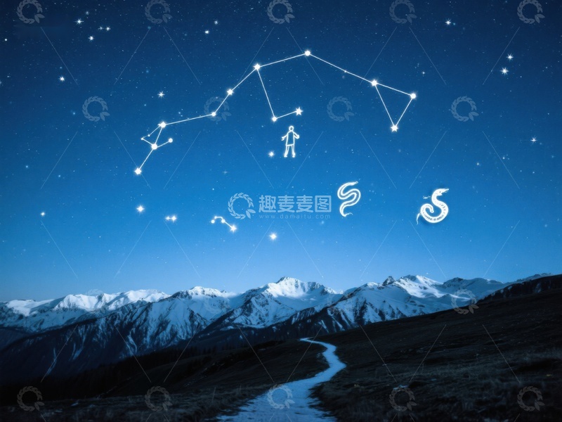 高清大图下载【趣麦麦图】星空下的星座与雪山