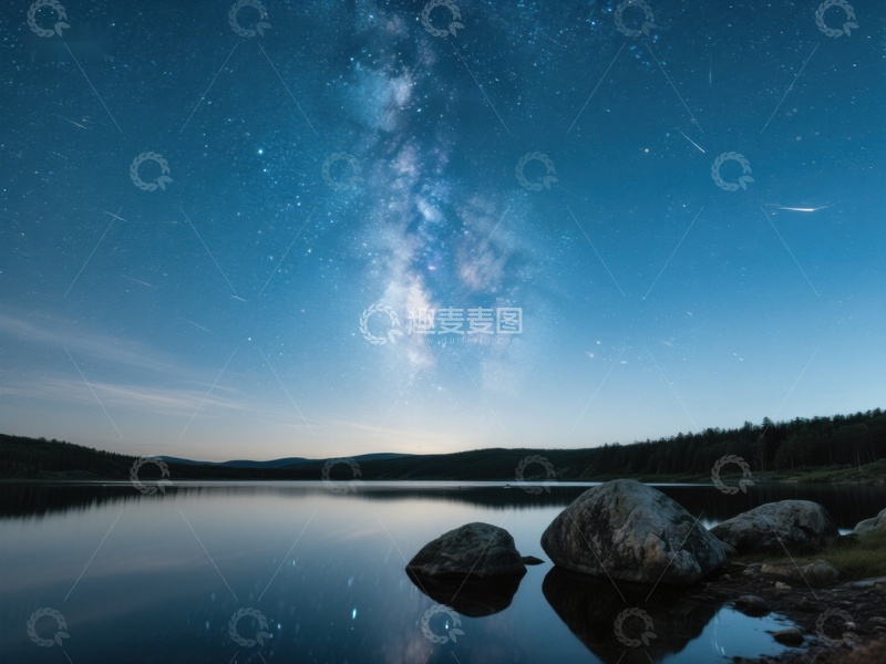 高清大图下载【趣麦麦图】夜空银河映照湖面