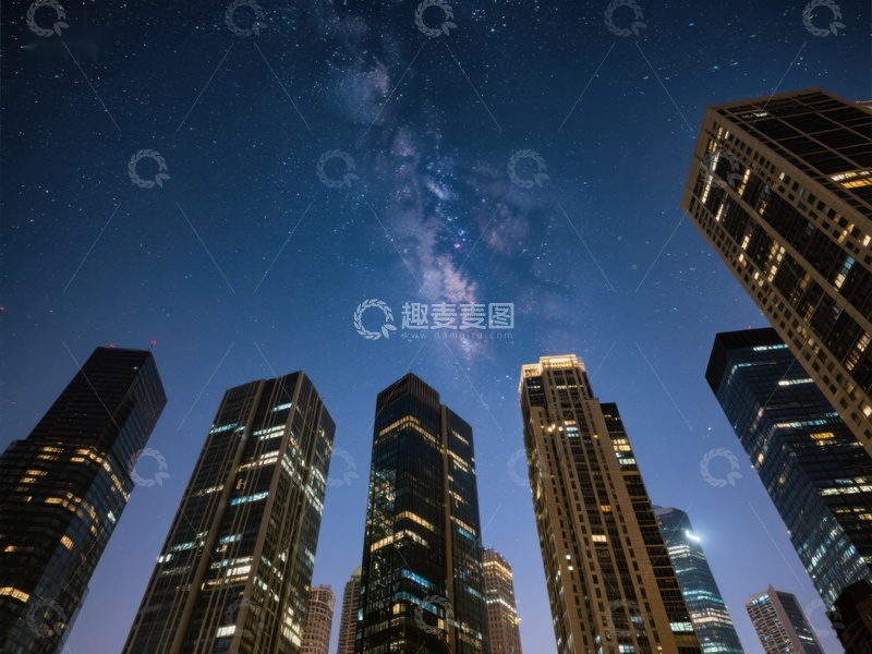 高清大图下载【趣麦麦图】城市夜景与银河