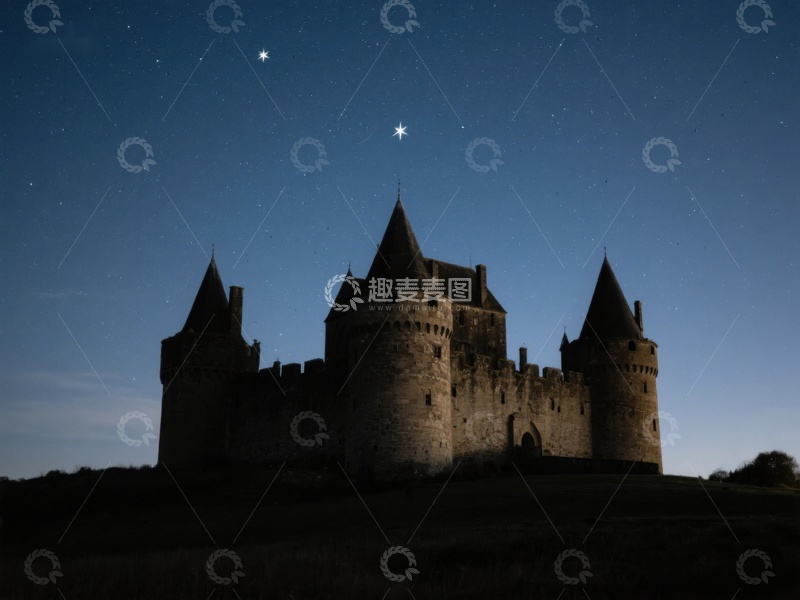 高清大图下载【趣麦麦图】夜空下的古老城堡剪影