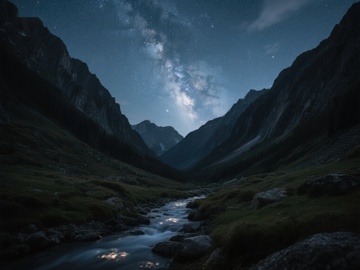 星河璀璨下的山谷溪流