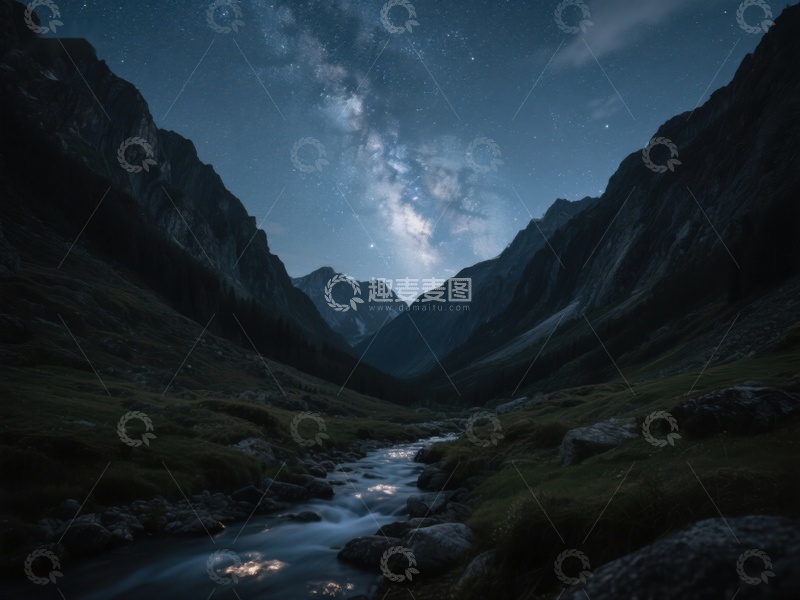 高清大图下载【趣麦麦图】星河璀璨下的山谷溪流
